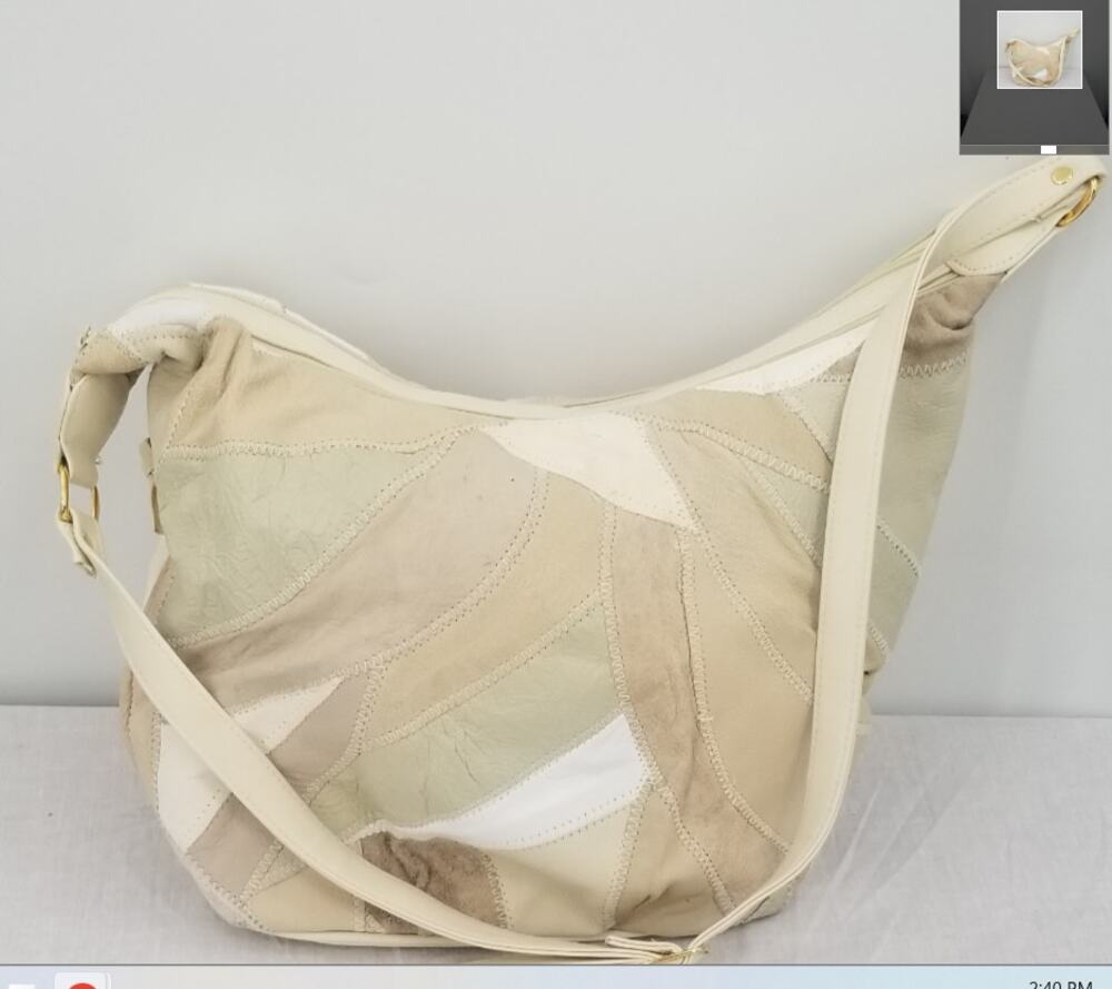 Vintage Cream Brown patchwork leather hobo bag purse handbag